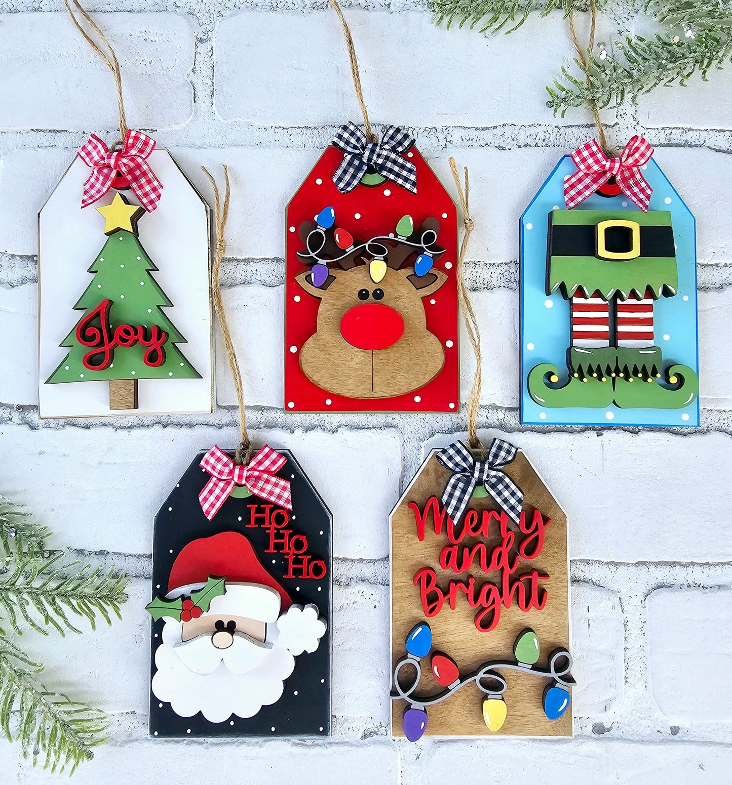 Christmas Tag Ornaments- Set of 5