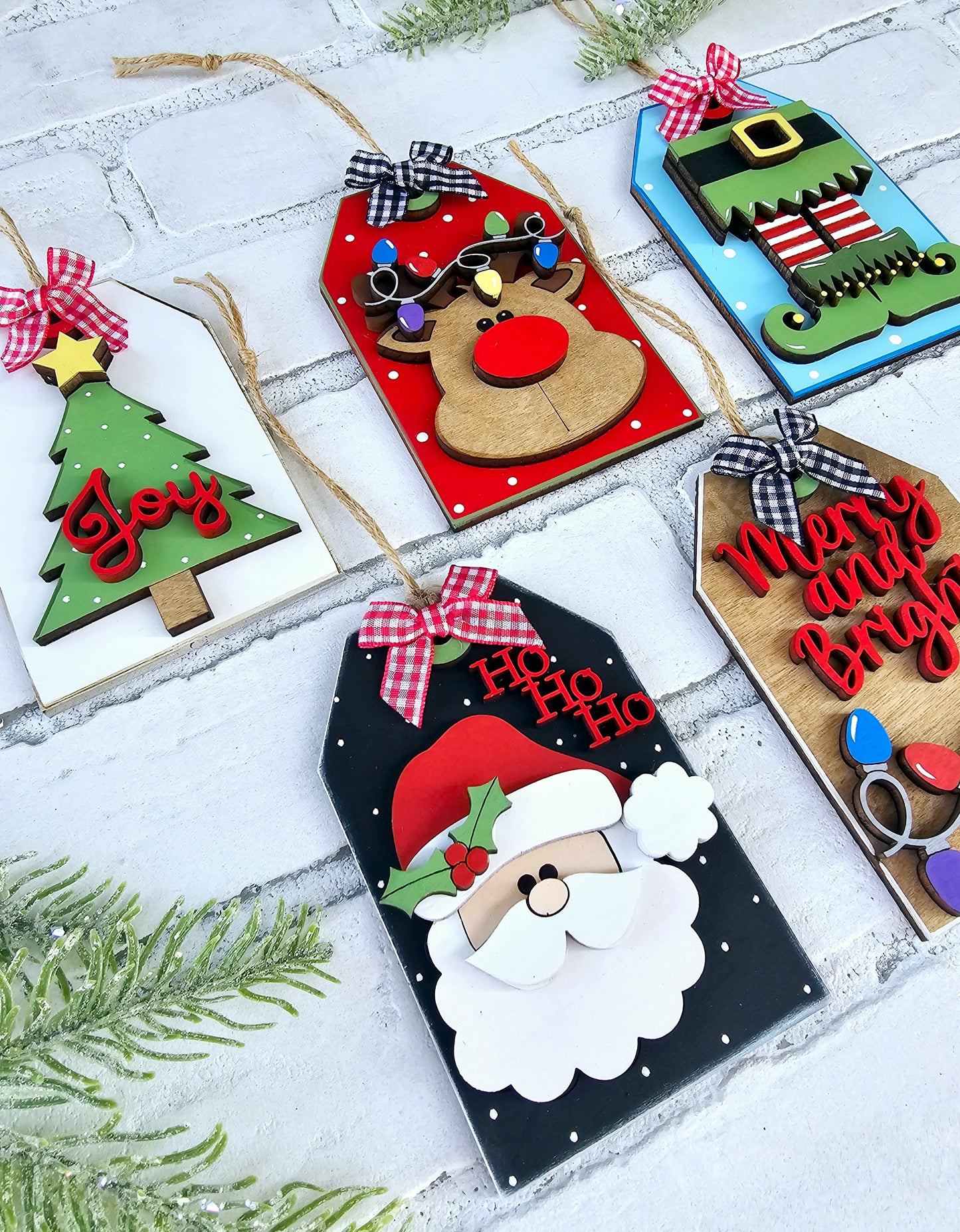 Christmas Tag Ornaments- Set of 5