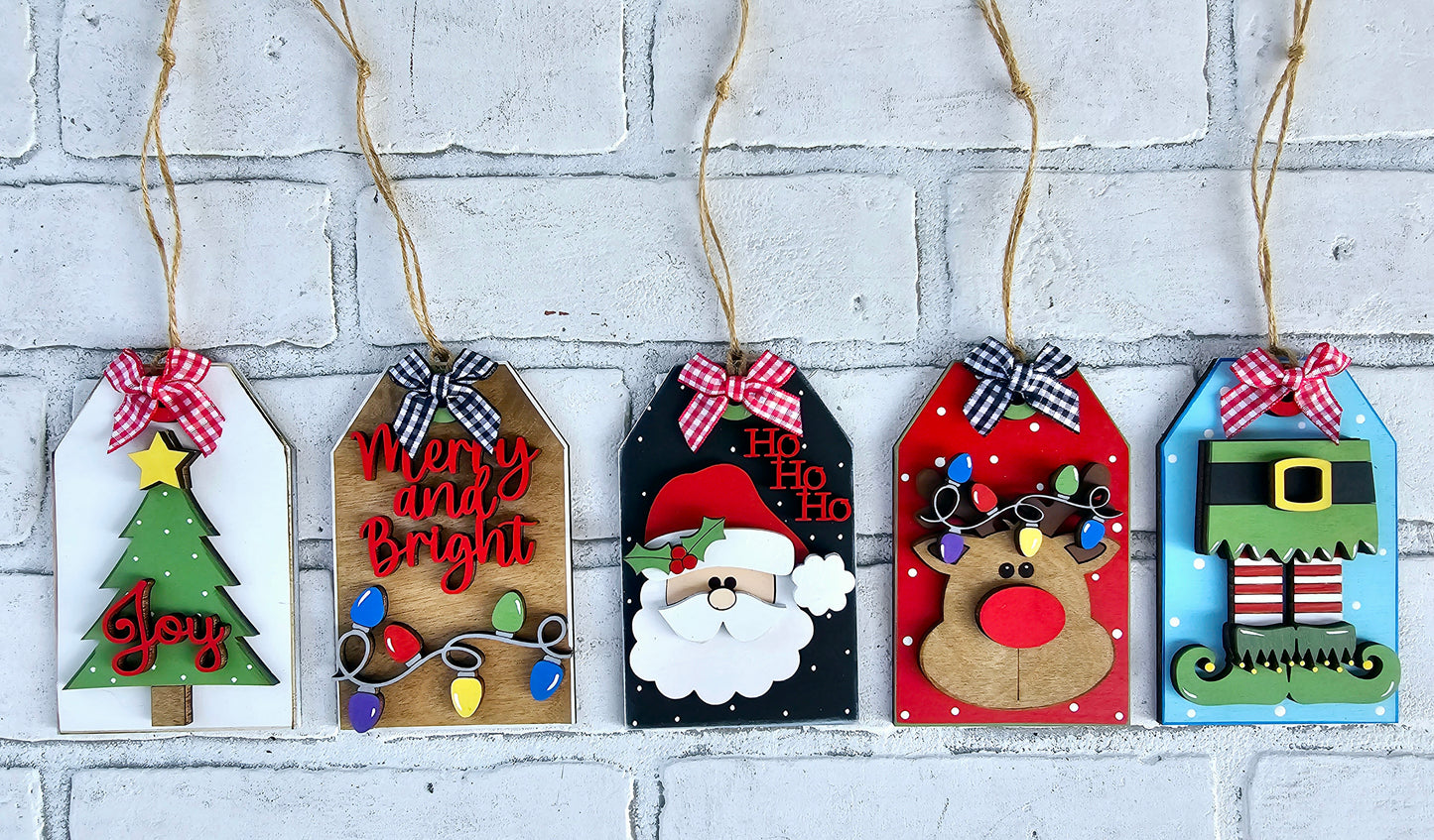 Christmas Tag Ornaments- Set of 5