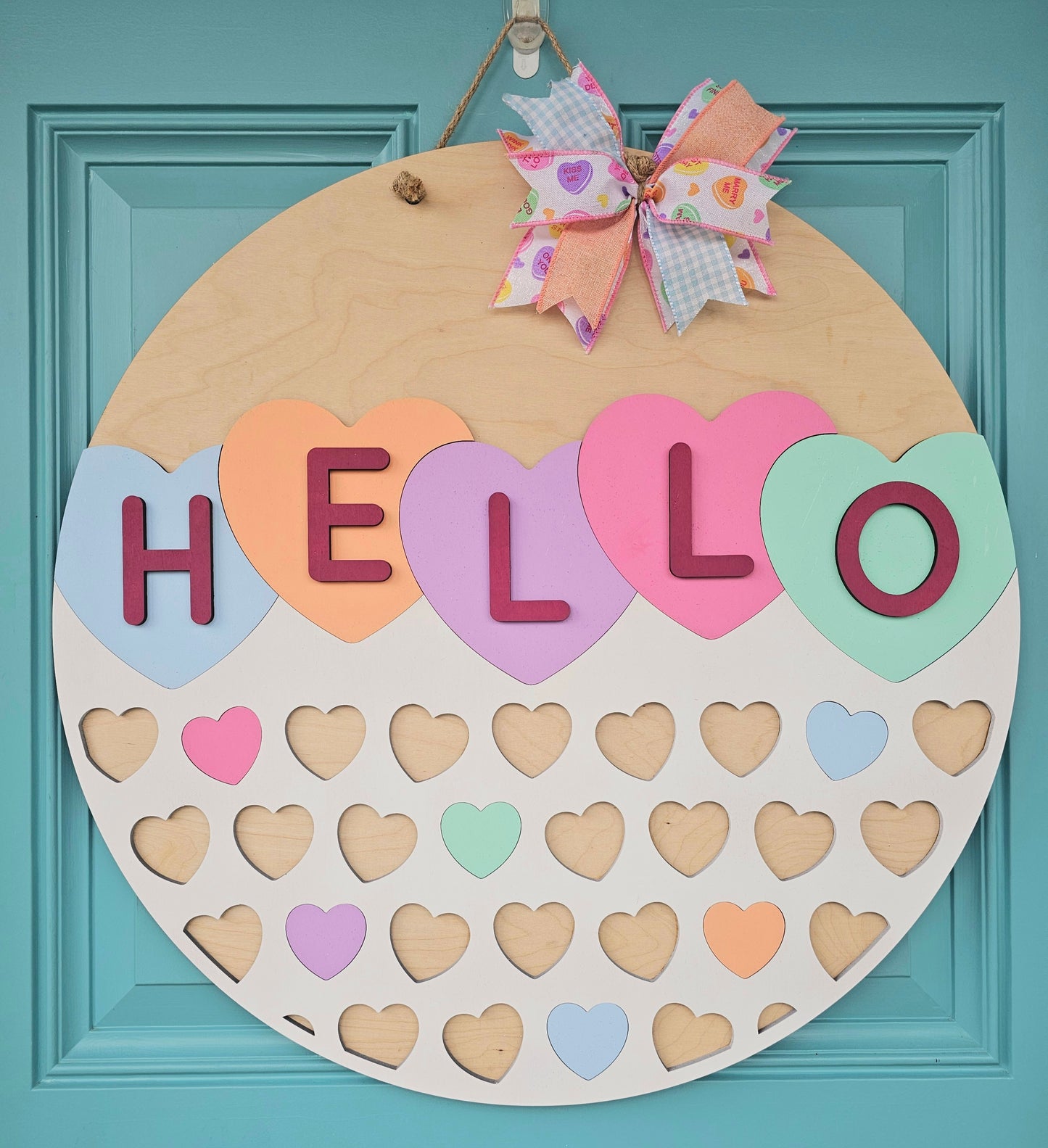 Hello Conversation Heart Door Hanger