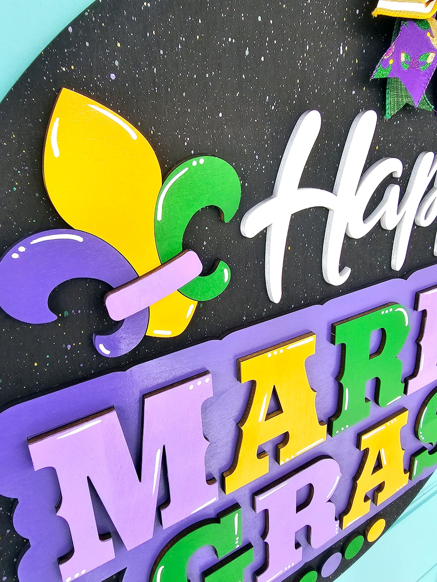 Happy Mardi Gras Splatter Door Hanger