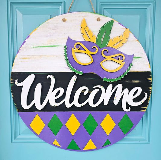 Welcome Mardi Gras Door Hanger