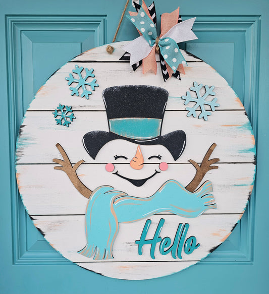 Hello Cheerful Snowman Door Hanger