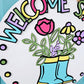 Welcome Spring Polka Dots Rainboot Door Hanger