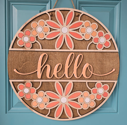 Hello Peachy Florals Door Hanger