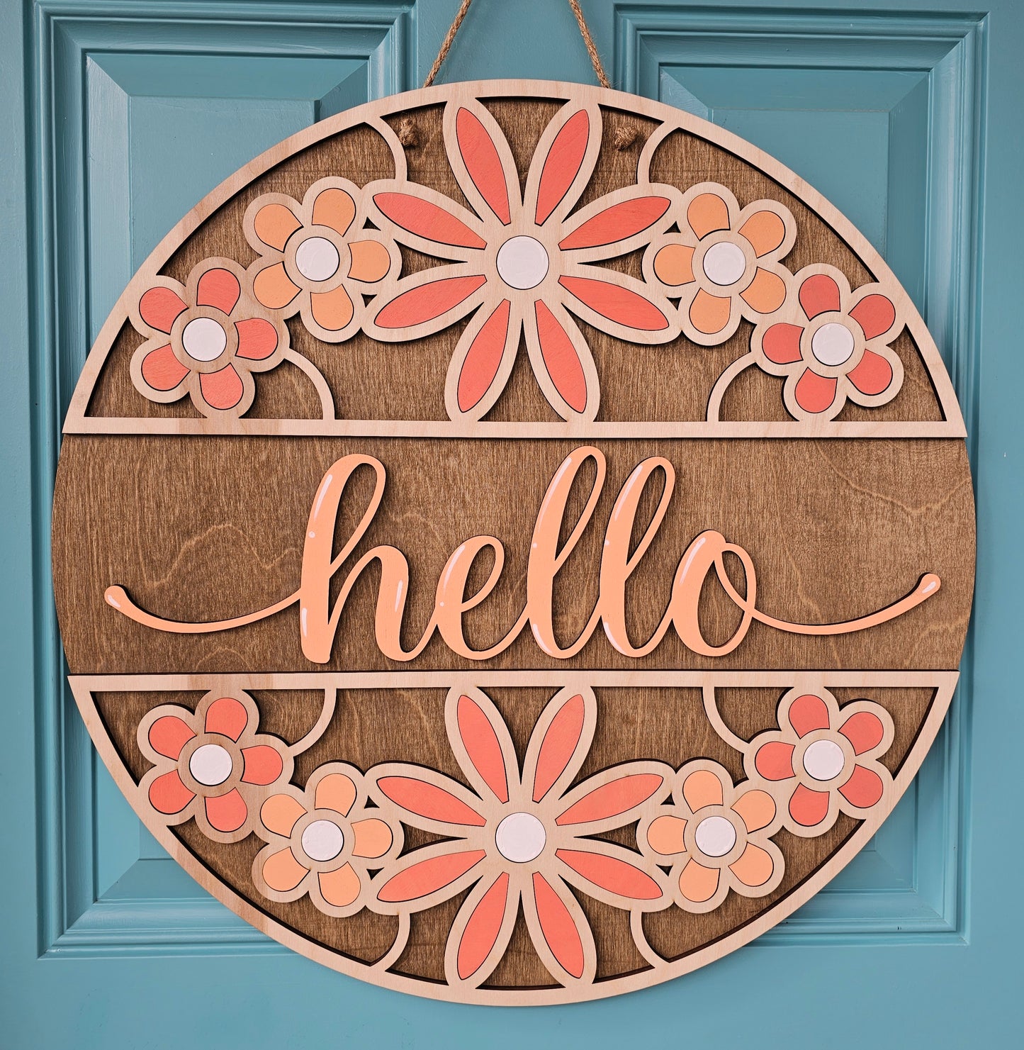 Hello Peachy Florals Door Hanger