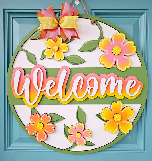 Welcome Ombre Floral Door Hanger-wholesale