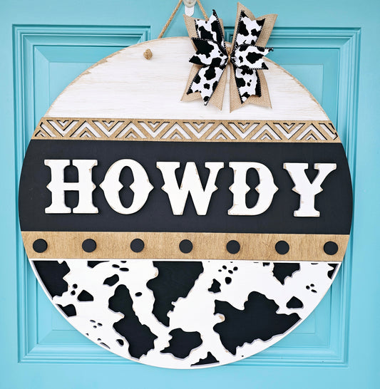 Howdy Aztec Cow Print Door Hanger