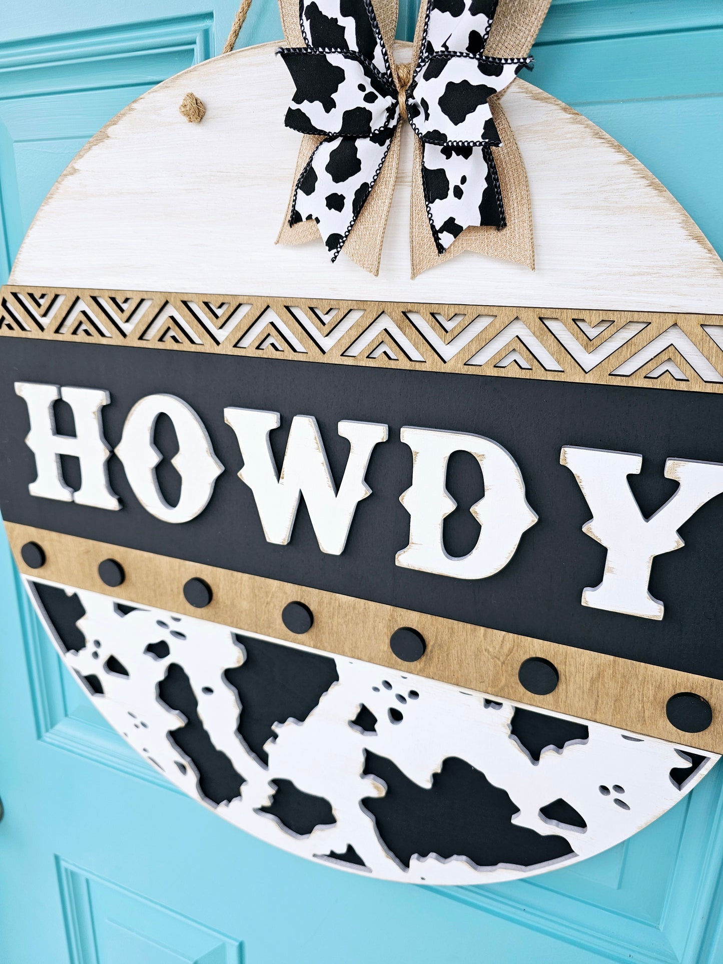 Howdy Aztec Cow Print Door Hanger