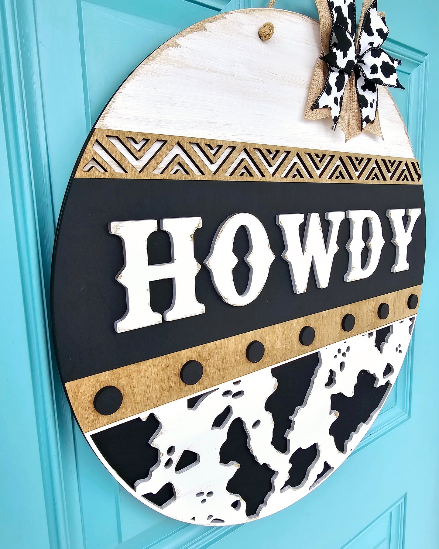 Howdy Aztec Cow Print Door Hanger