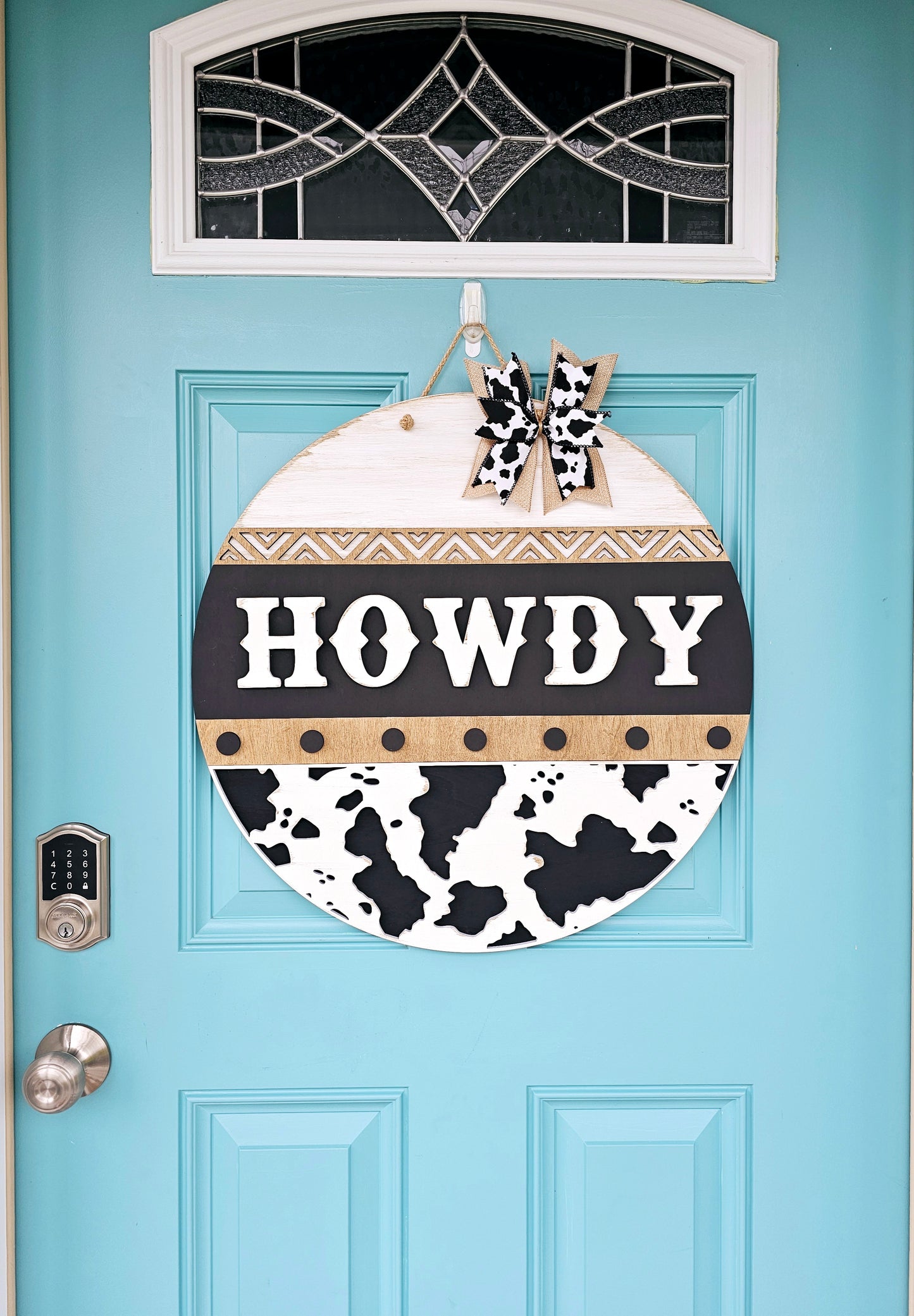 Howdy Aztec Cow Print Door Hanger