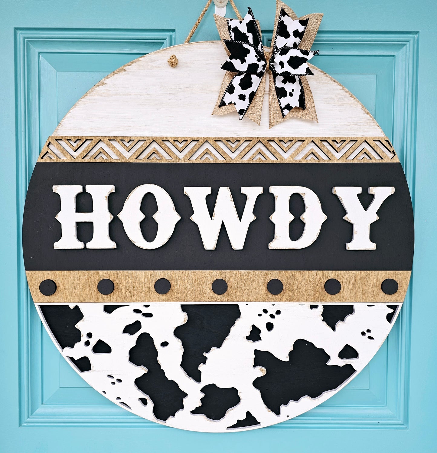 Howdy Aztec Cow Print Door Hanger