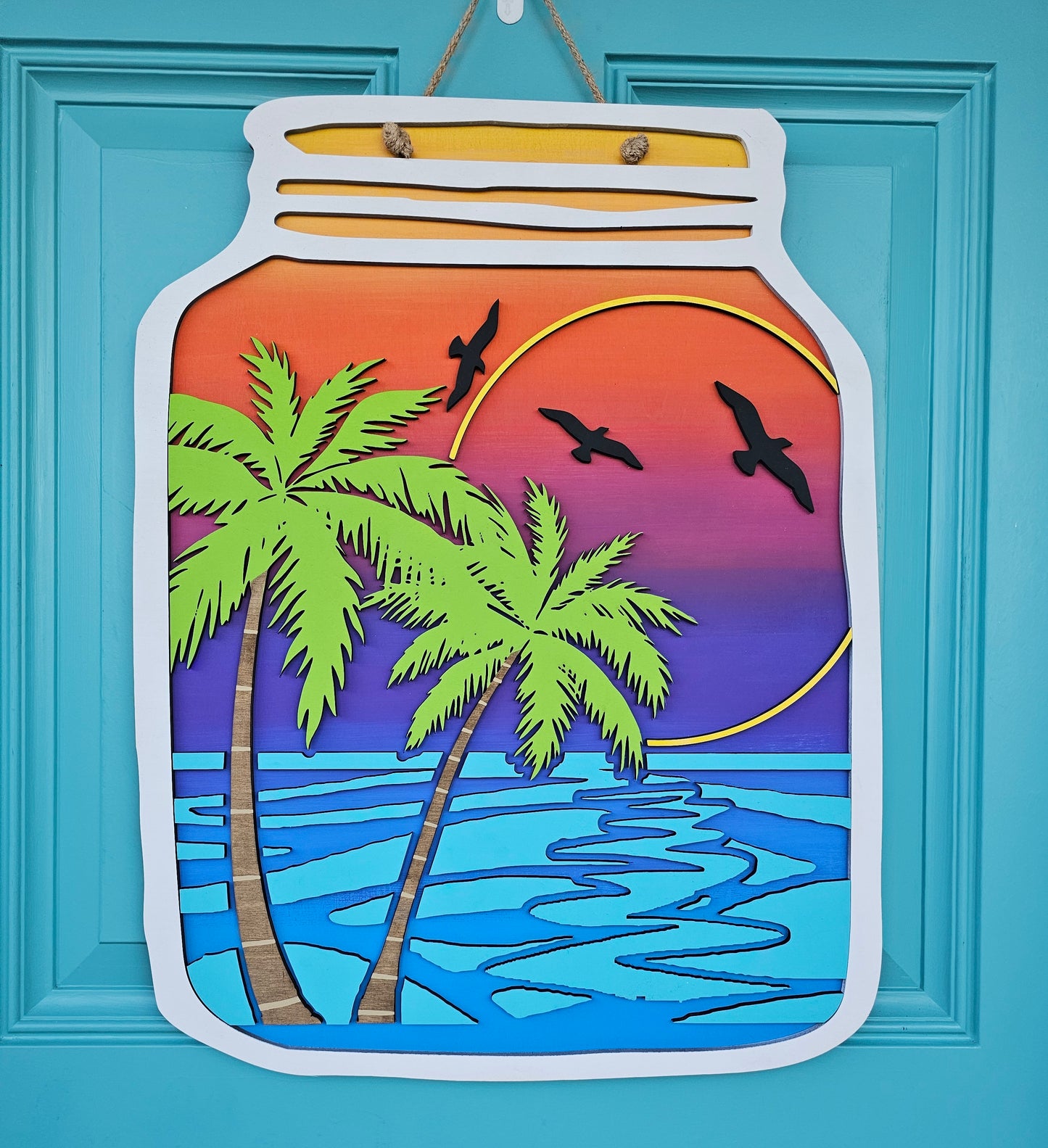 Palm Tree Mason Jar Door Hanger