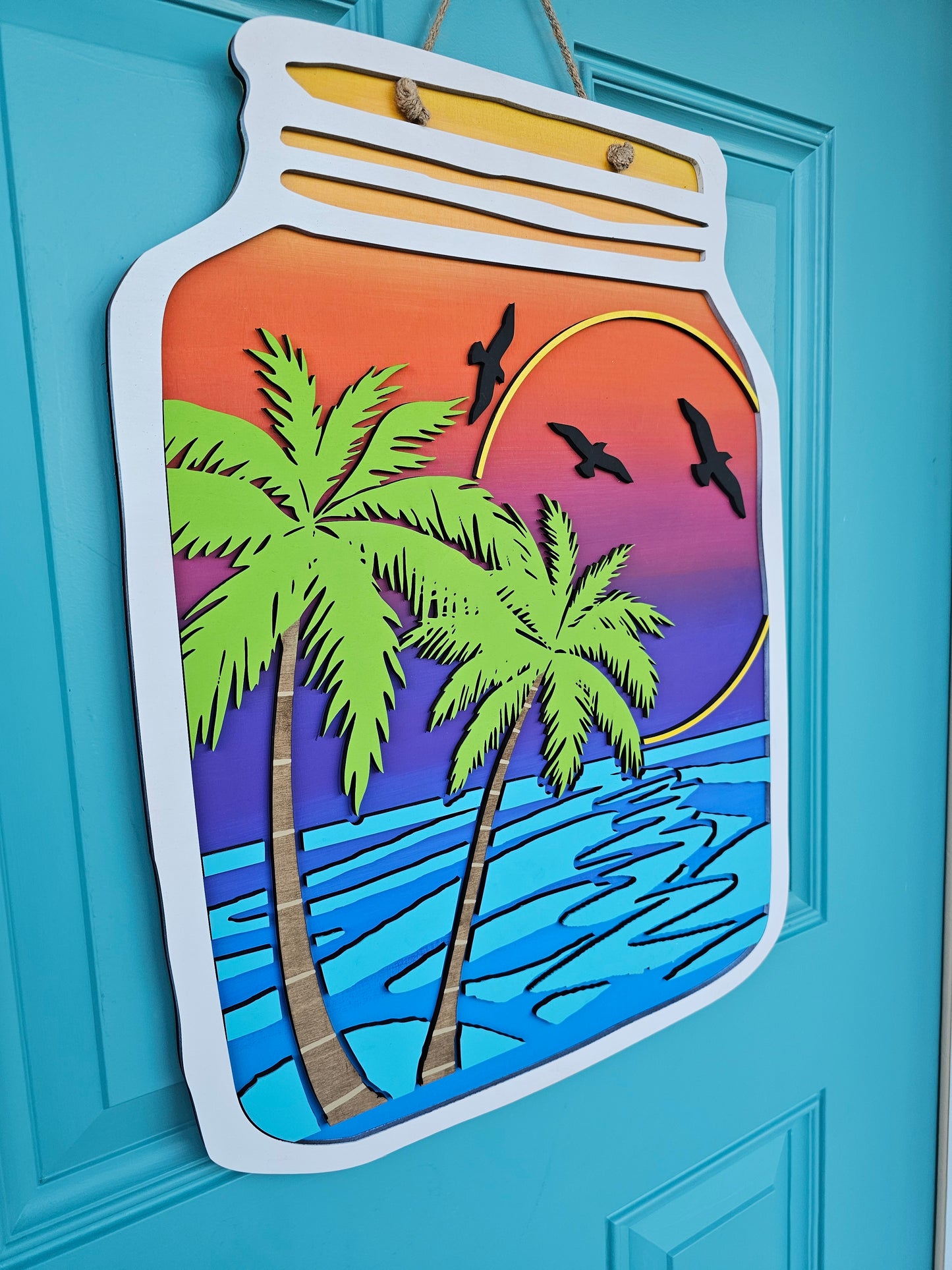 Palm Tree Mason Jar Door Hanger