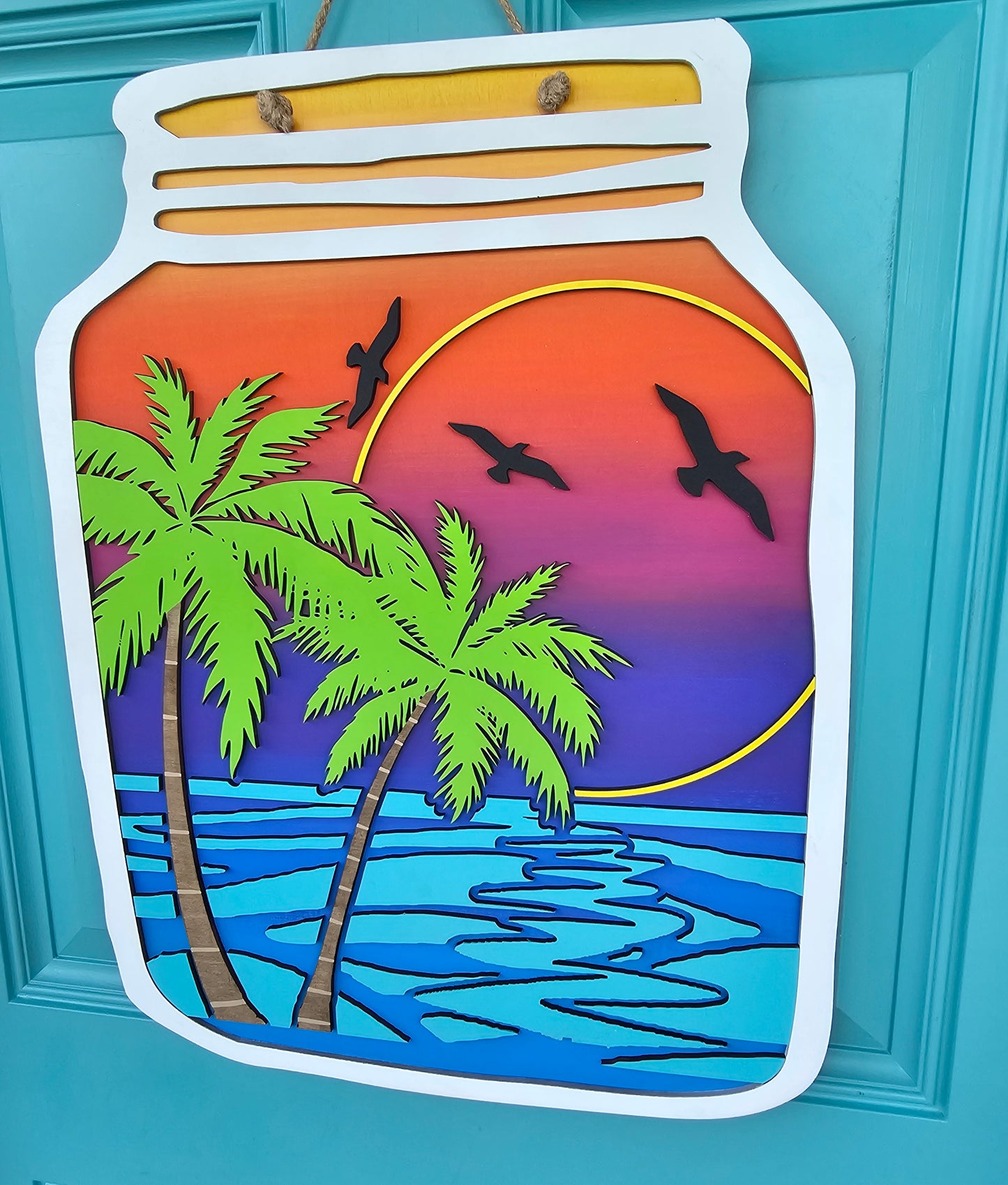 Palm Tree Mason Jar Door Hanger