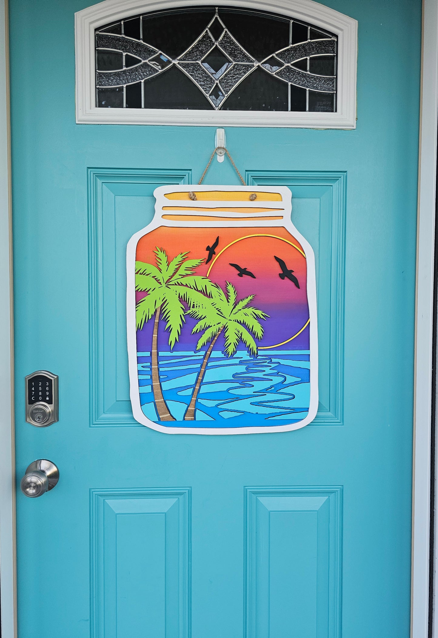 Palm Tree Mason Jar Door Hanger