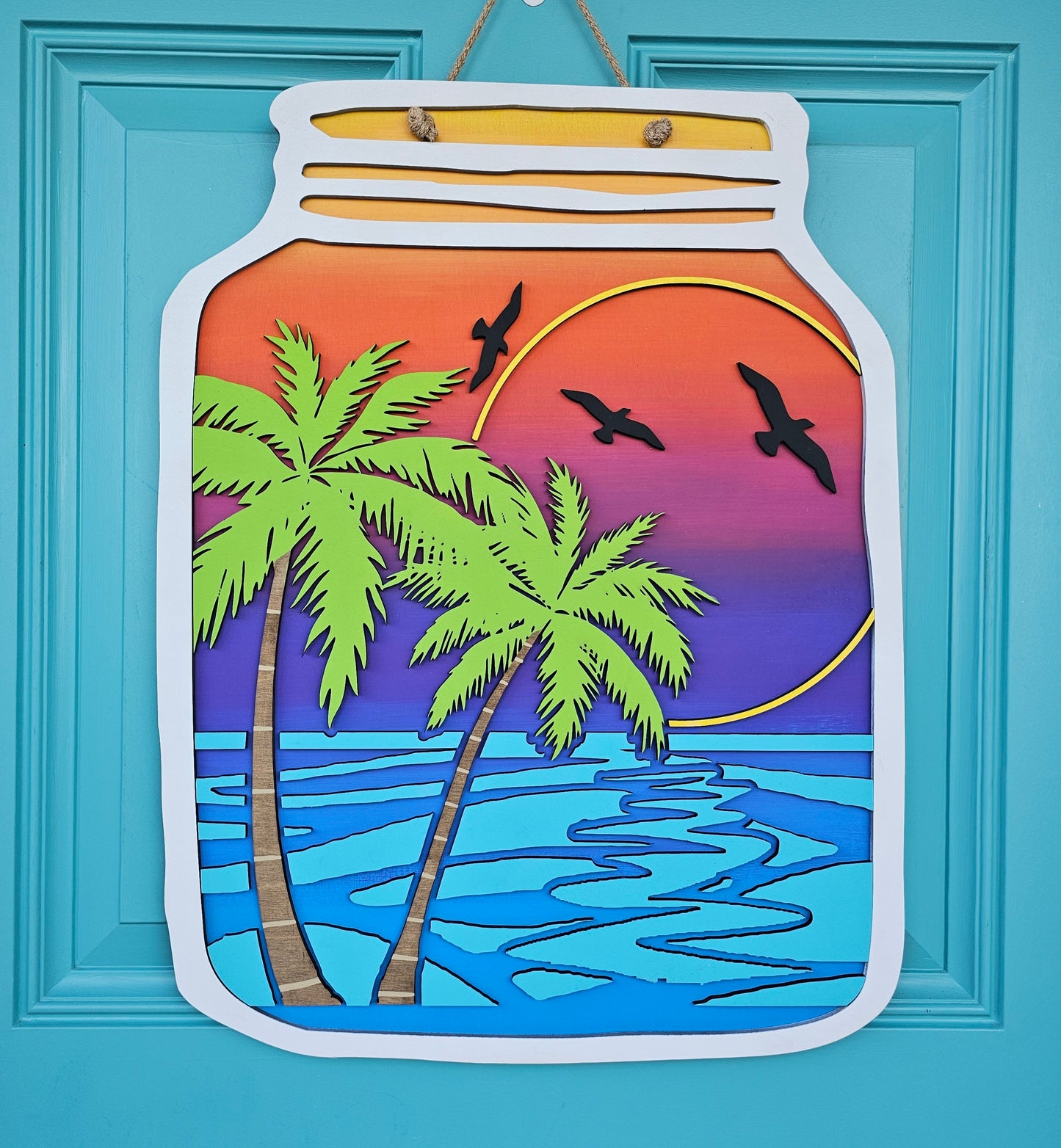 Palm Tree Mason Jar Door Hanger