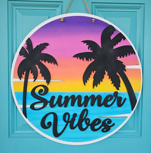 Summer Vibes Palm Trees Door Hanger