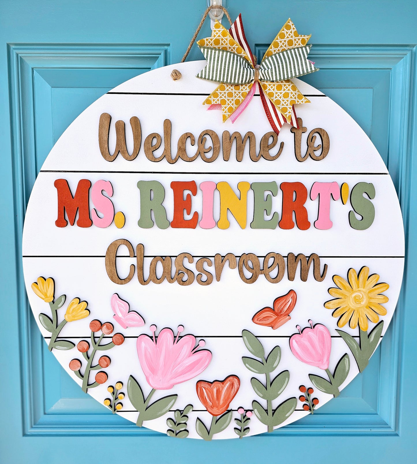 Personalized Floral Classroom Door Hanger