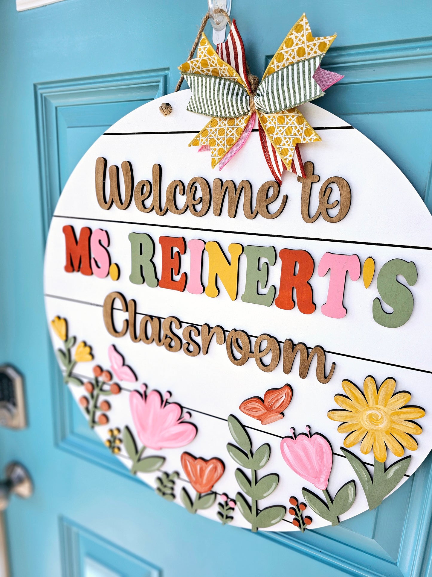 Personalized Floral Classroom Door Hanger