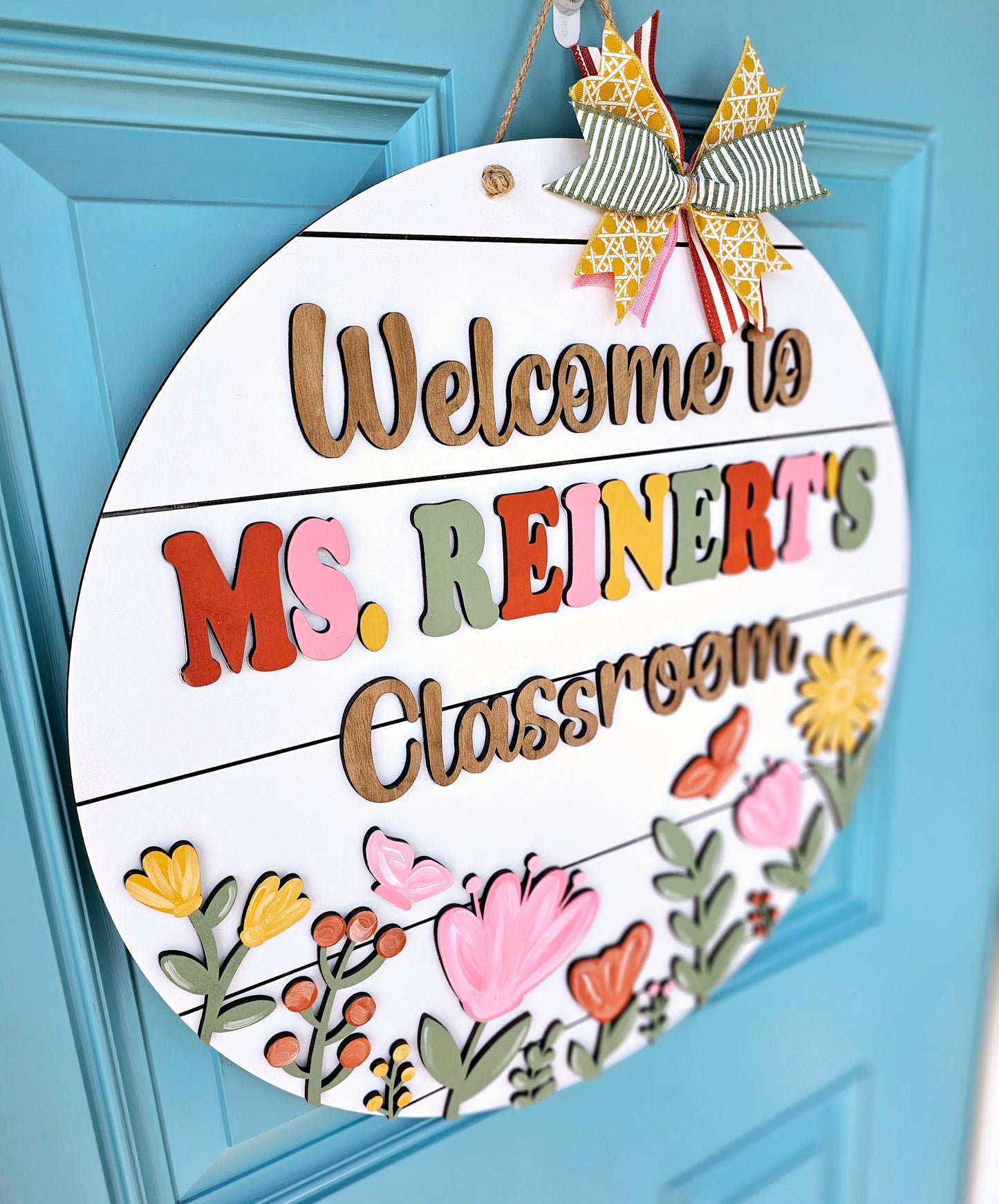 Personalized Floral Classroom Door Hanger