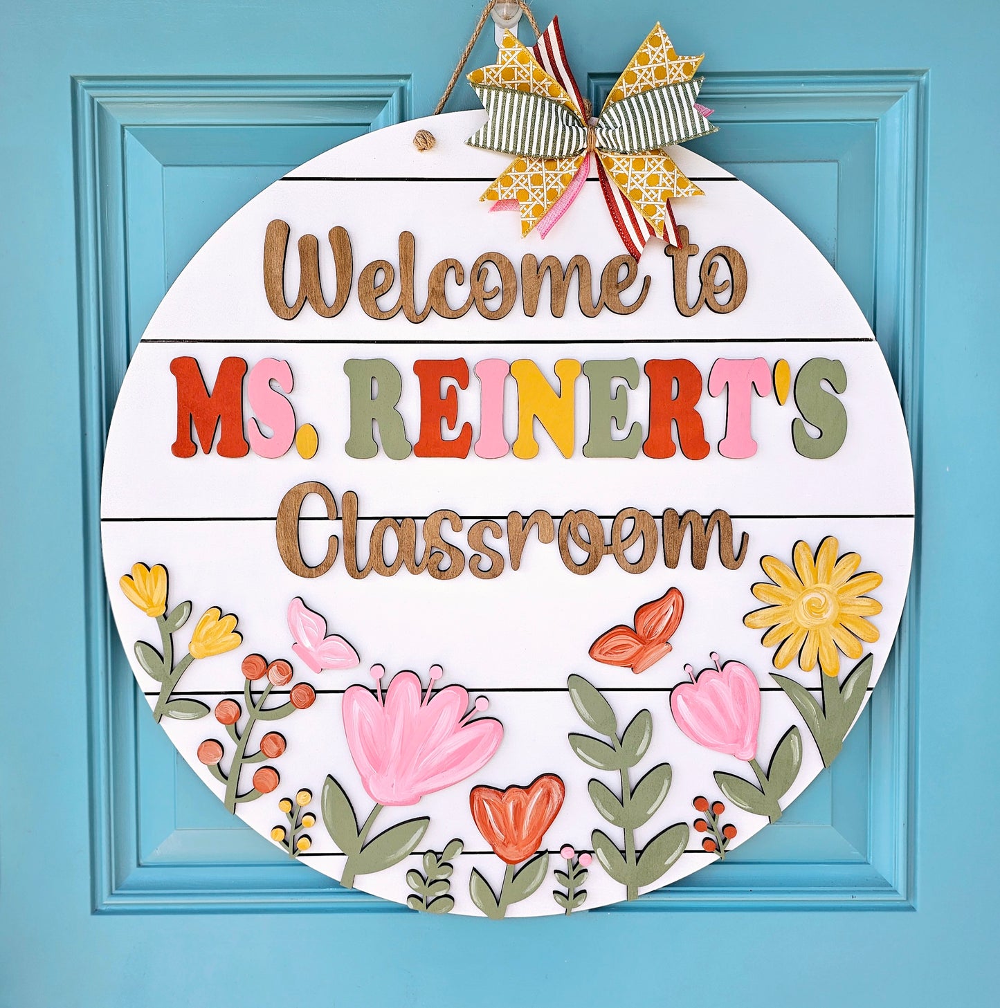 Personalized Floral Classroom Door Hanger