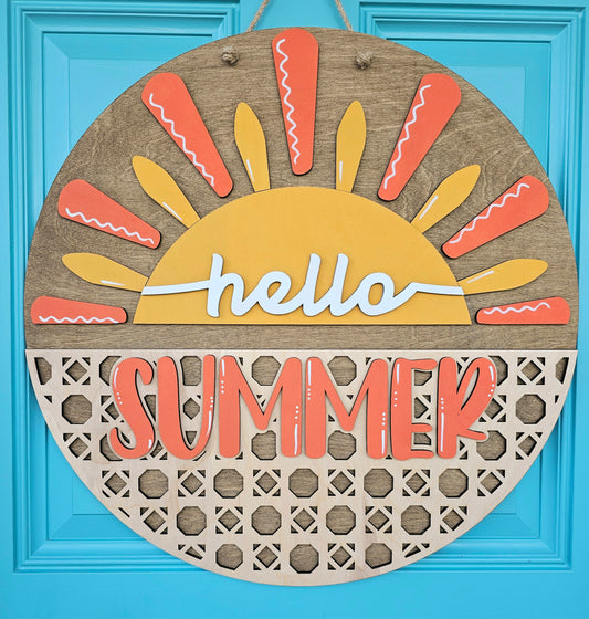 Hello Summer Rattan Door Hanger