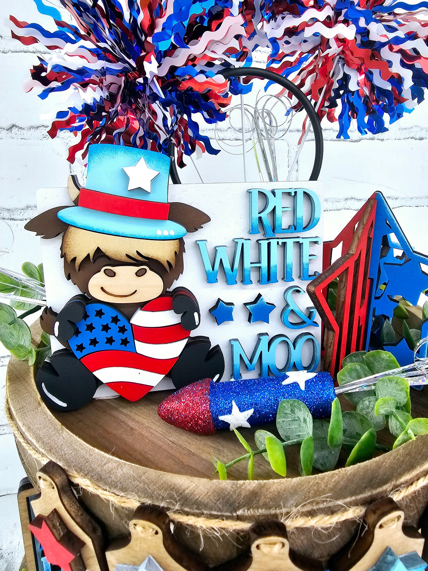 Patriotic Cow Tiered Tray Set