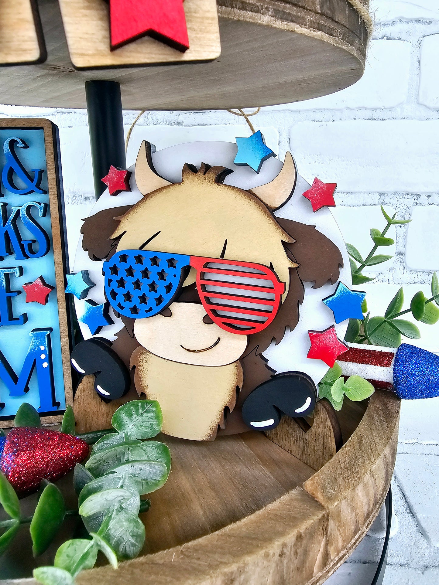 Patriotic Cow Tiered Tray Set