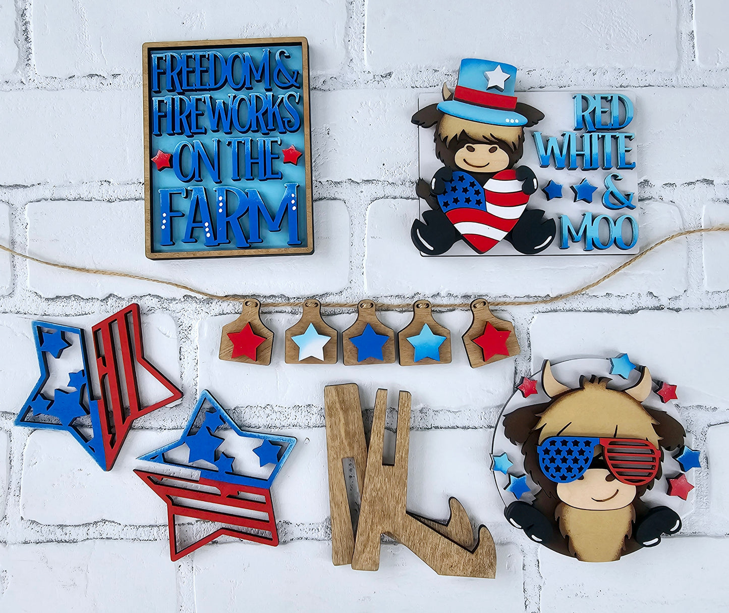 Patriotic Cow Tiered Tray Set