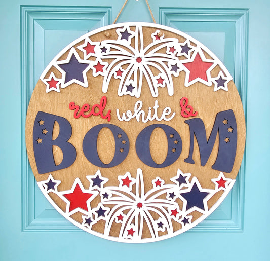 Red, White & Boom Patriotic Door Hanger-wholesale