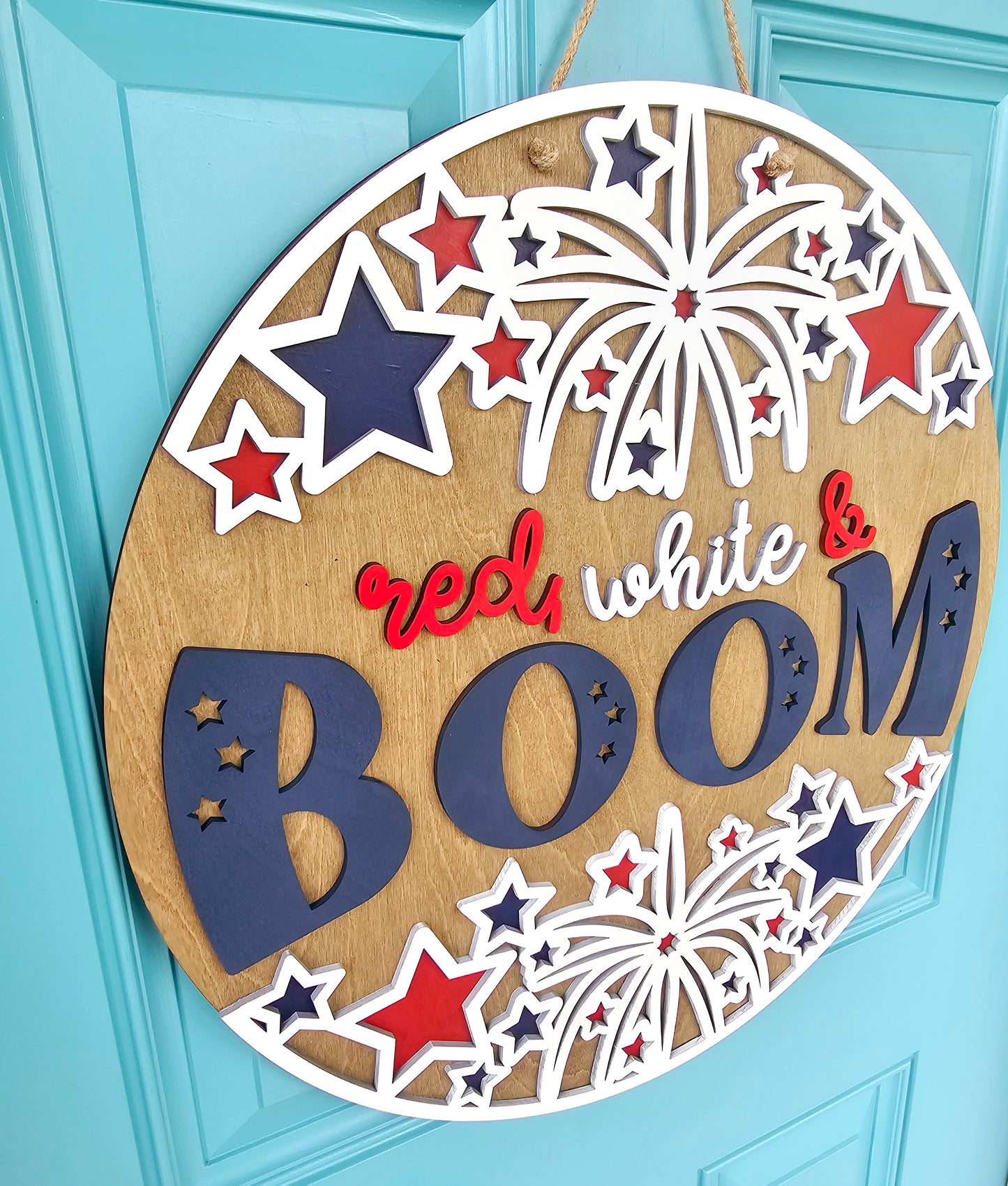 Red, White & Boom Patriotic Door Hanger