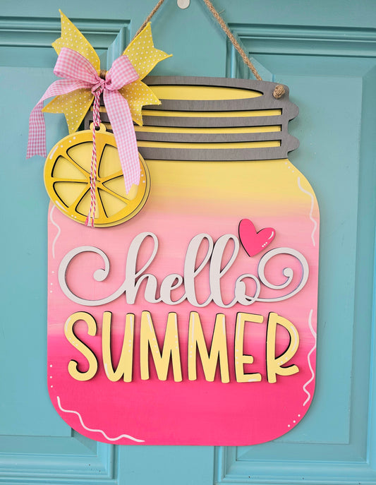 Hello Summer Lemonade Mason Jar Door Hanger