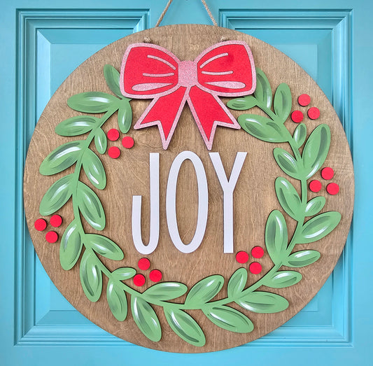 Joy Christmas Wreath Door Hanger