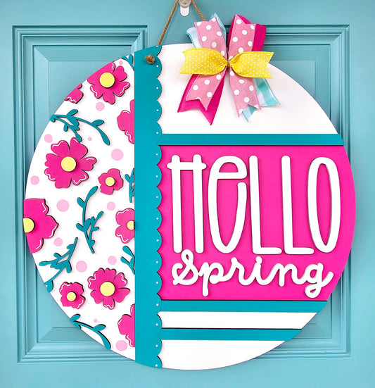 Pink Floral Door Hanger