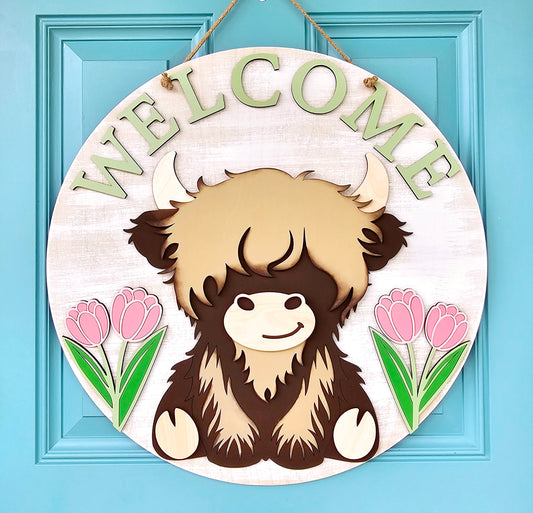 Spring Tulip Cow Door Hanger