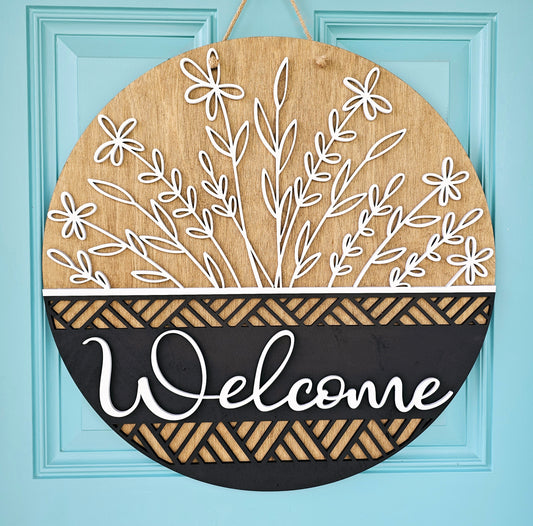 Neutral Floral Door Hanger