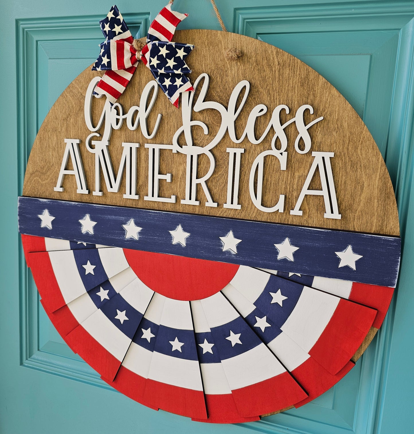 God Bless America Patriotic Bunting Door Hanger