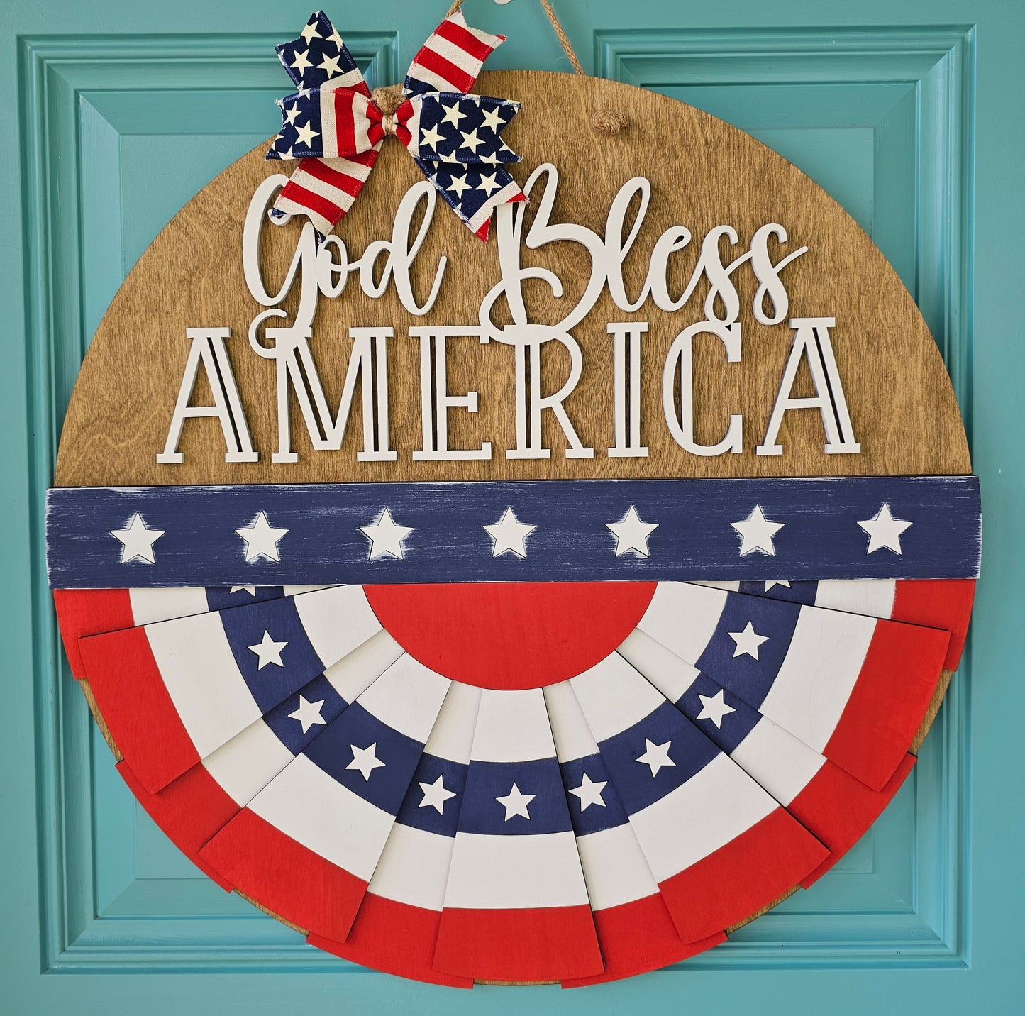 God Bless America Patriotic Bunting Door Hanger