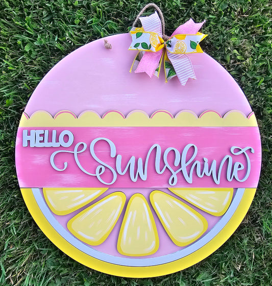 Hello Sunshine Pink Lemonade Door Hanger