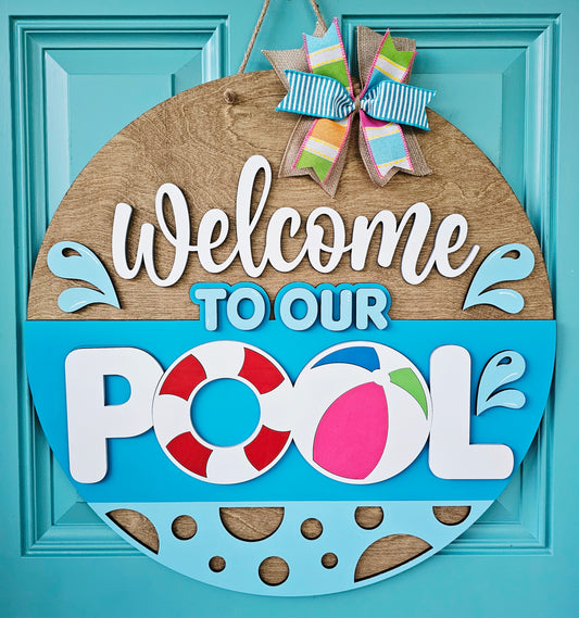 Welcome To Our Pool Door Hanger