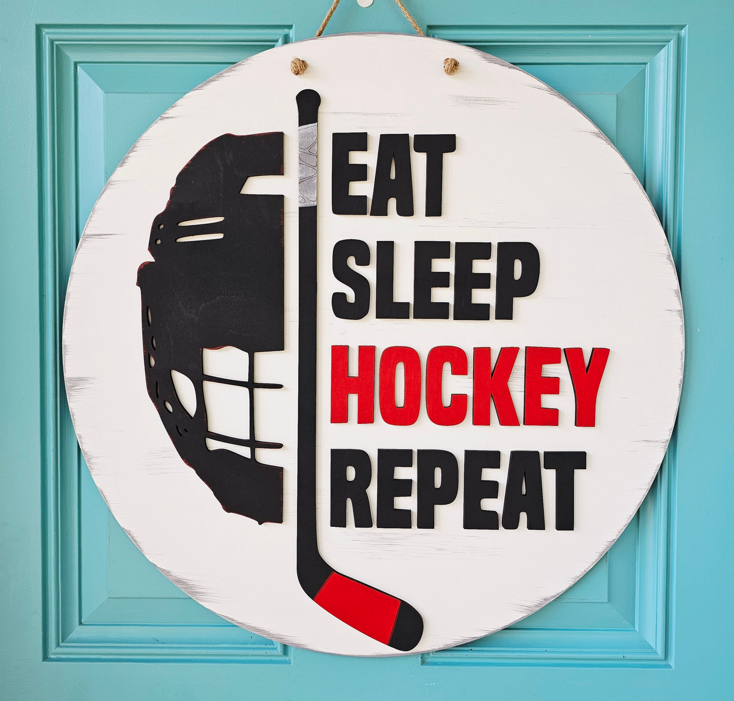 Eat Sleep Hockey Repeat Door Hanger