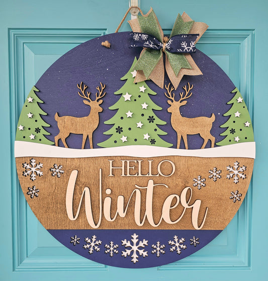 Hello Winter Deer Door Hanger