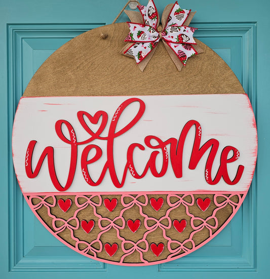 Welcome Hearts & Bows Door Hanger