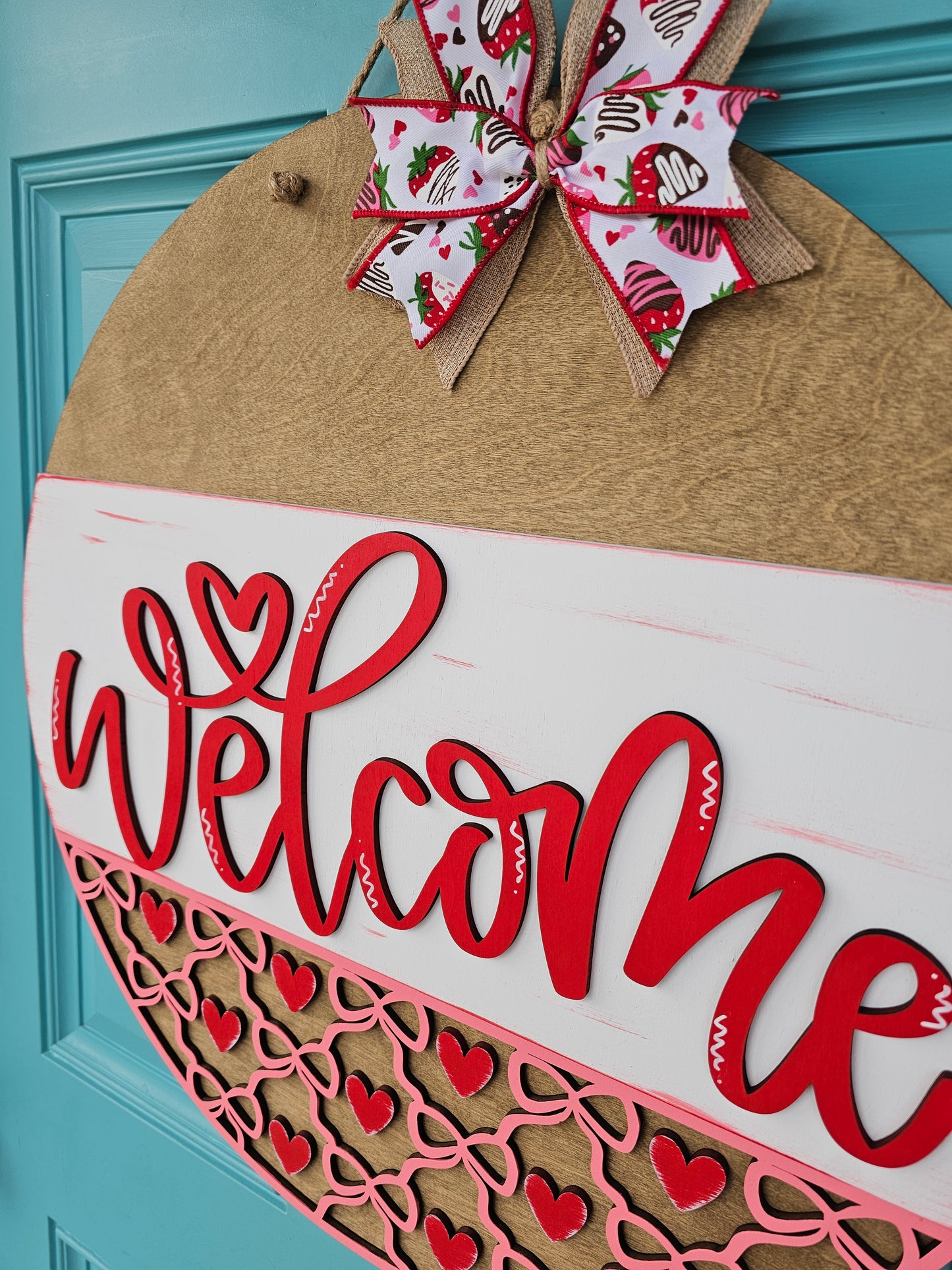 Welcome Hearts & Bows Door Hanger