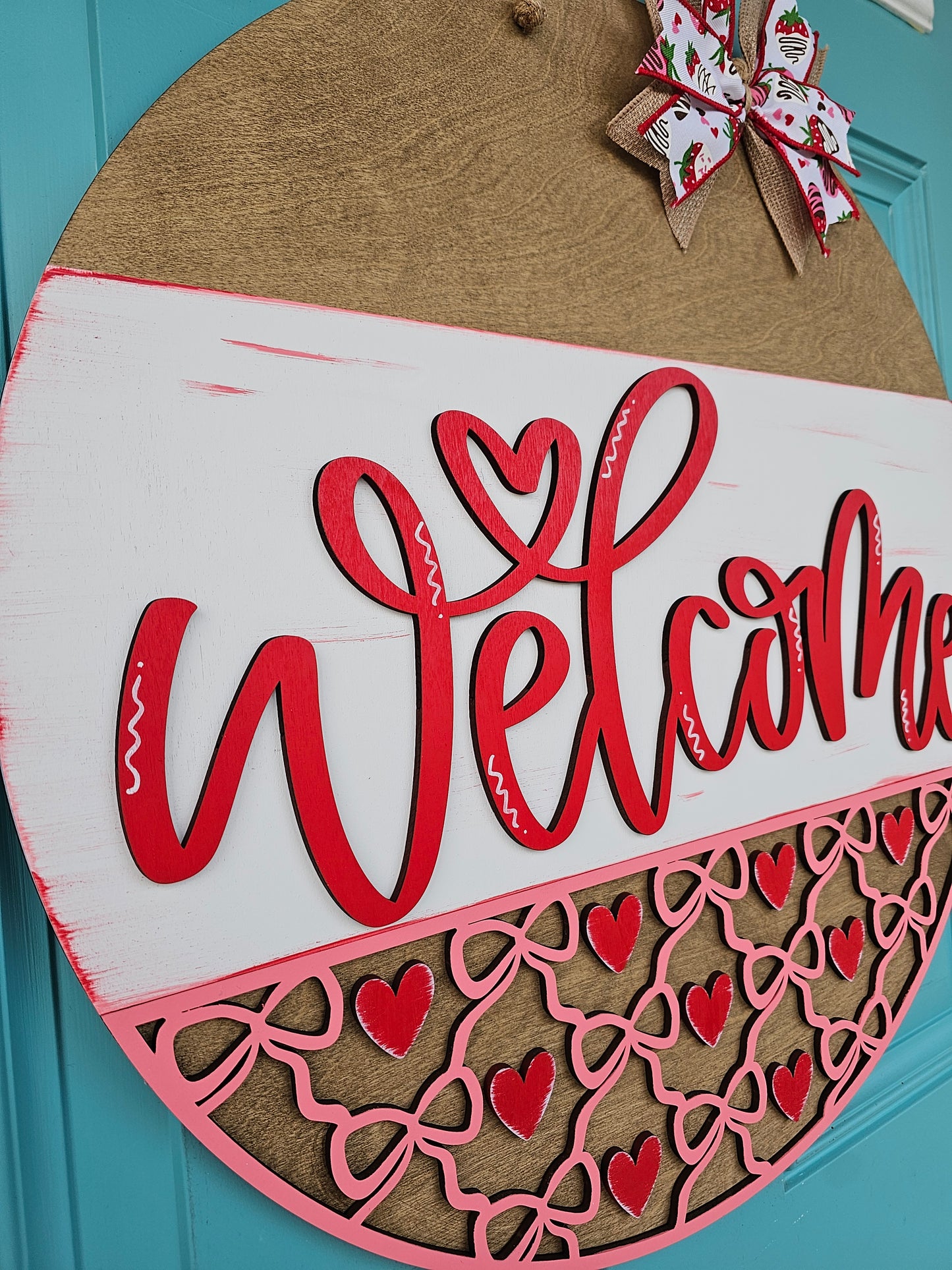 Welcome Hearts & Bows Door Hanger