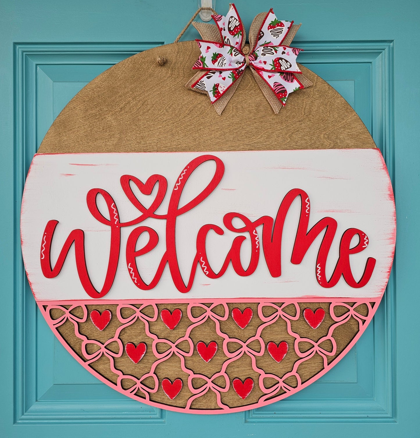 Welcome Hearts & Bows Door Hanger