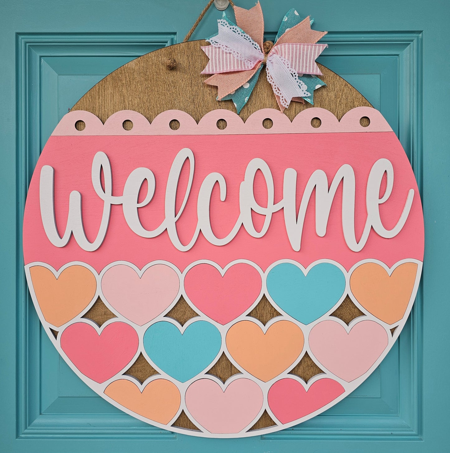 Welcome Stacking Hearts Door Hanger