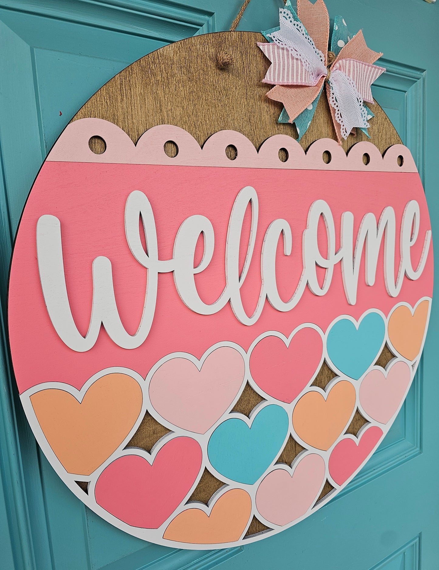 Welcome Stacking Hearts Door Hanger