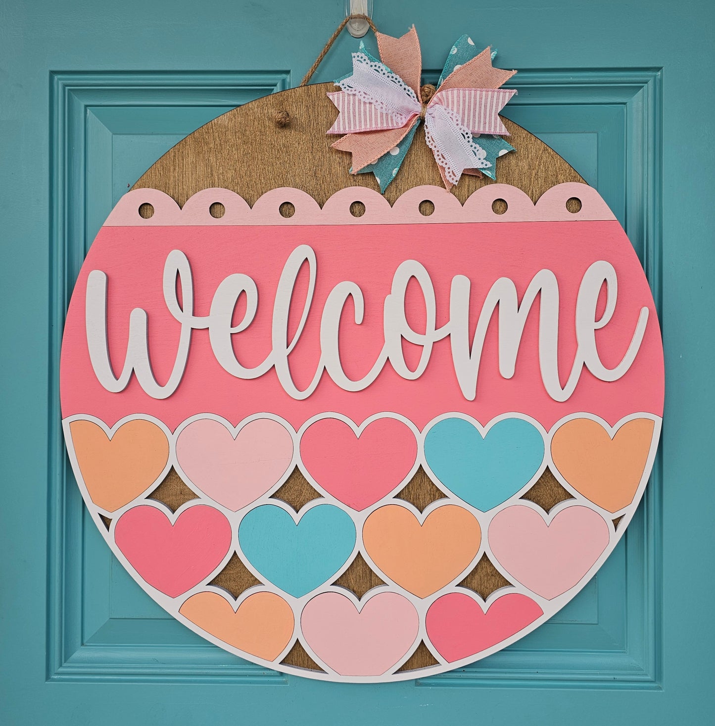 Welcome Stacking Hearts Door Hanger